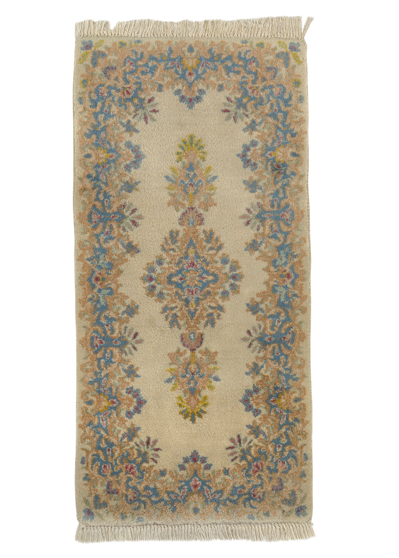 32026 Persian Rug Kerman Handmade Area Runner Traditional 2'1'' x 4'2'' -2x4- Whites Beige Blue Floral Open Field Design