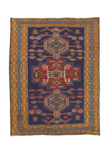 32104 Persian Rug Yalameh Handmade Area Tribal 3'7'' x 4'5'' -4x4- Yellow Gold Blue Geometric Design