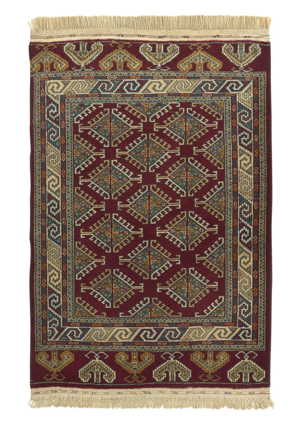32153 Oriental Rug Pakistani Handmade Area Tribal 3'3'' x 4'8'' -3x5- Red Bokhara Design