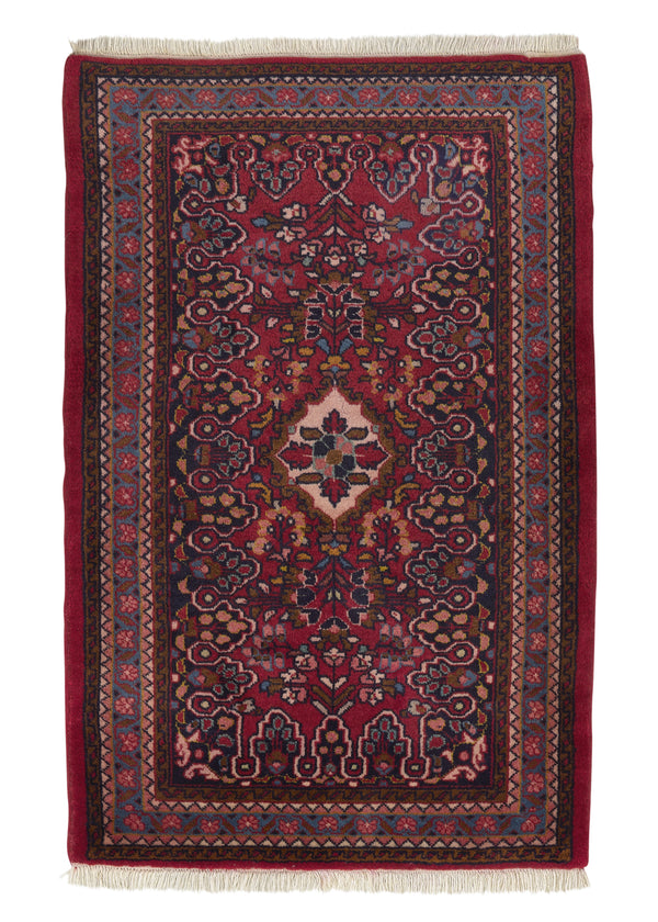 32214 Persian Rug Hamadan Handmade Area Tribal 2'9'' x 4'3'' -3x4- Red Floral Design