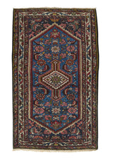 32223 Persian Rug Malayer Handmade Area Tribal Vintage 2'4'' x 4'1'' -2x4- Blue Geometric Design