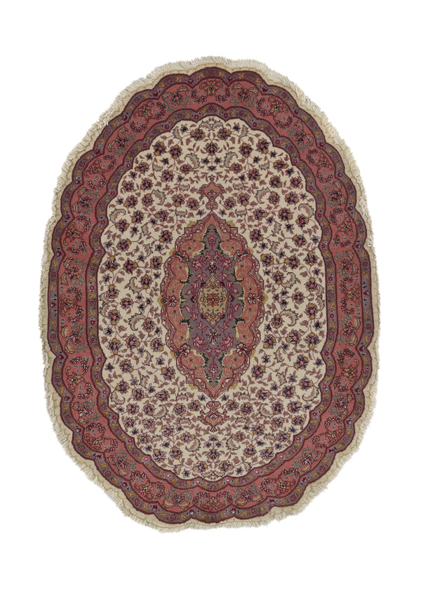 32235 Persian Rug Tabriz Handmade Round Traditional 3'3'' x 4'6'' -3x5- Pink Naghsh Floral Design