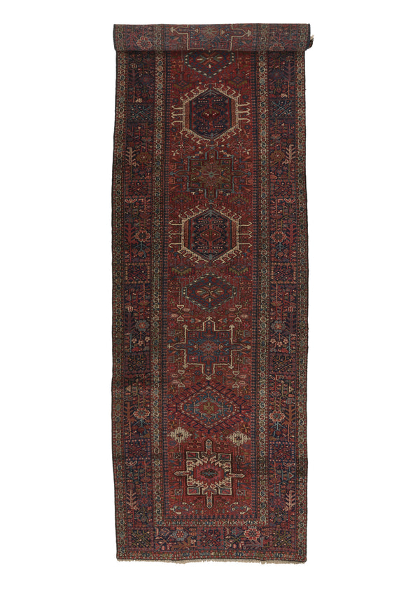 32238 Persian Rug Gharajeh Handmade Runner Tribal Vintage 3'8'' x 14'6'' -4x15- Red Blue Geometric Design