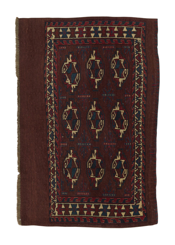 32243 Persian Rug Turkmen Handmade Area Antique Tribal 2'5'' x 3'7'' -2x4- Red Saddle Bag Design