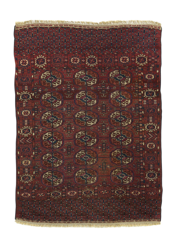 32244 Persian Rug Turkmen Handmade Area Antique Tribal 3'0'' x 4'1'' -3x4- Red Bokhara Design