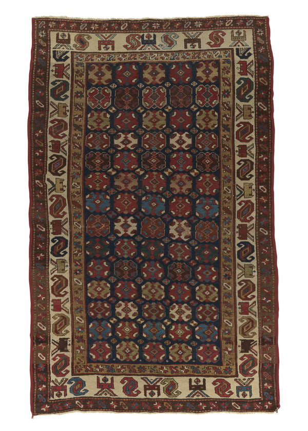 32245 Persian Rug Kurdistan Handmade Area Antique Tribal 4'0'' x 6'10'' -4x7- Whites Beige Blue Geometric Design