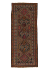 32248 Persian Rug Bijar Handmade Area Antique Traditional 3'4'' x 8'0'' -3x8- Whites Beige Yellow Gold Blue Paisley Boteh Design