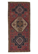 32251 Caucasian Rug Kazak Handmade Area Runner Antique Tribal 3'10'' x 8'8'' -4x9- Red Geometric Design