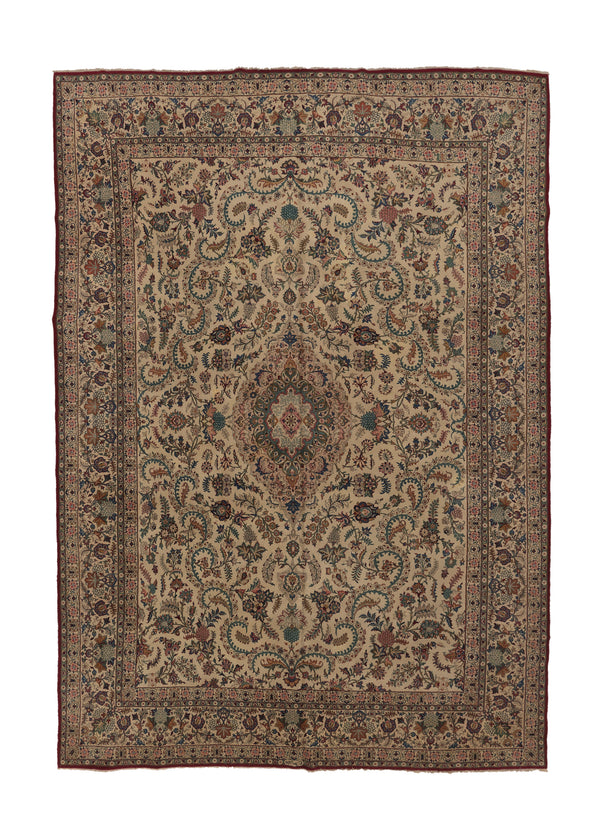 32252 Persian Rug Kashan Handmade Area Traditional 10'5'' x 15'2'' -10x15- Whites Beige Blue Floral Design