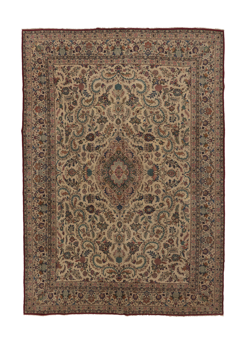 32252 Persian Rug Kashan Handmade Area Traditional 10'5'' x 15'2'' -10x15- Whites Beige Blue Floral Design