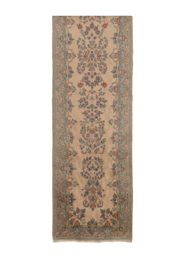 32265 Persian Rug Kerman Handmade Runner Traditional 2'7'' x 12'2'' -3x12- Whites Beige Blue Floral Design