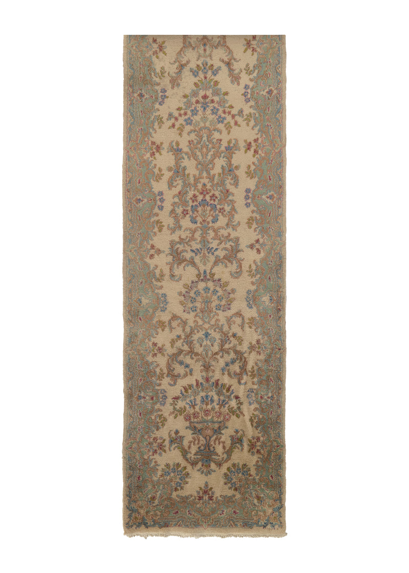 32271 Persian Rug Kerman Handmade Runner Traditional 2'6'' x 18'6'' -3x19- Whites Beige Floral Design