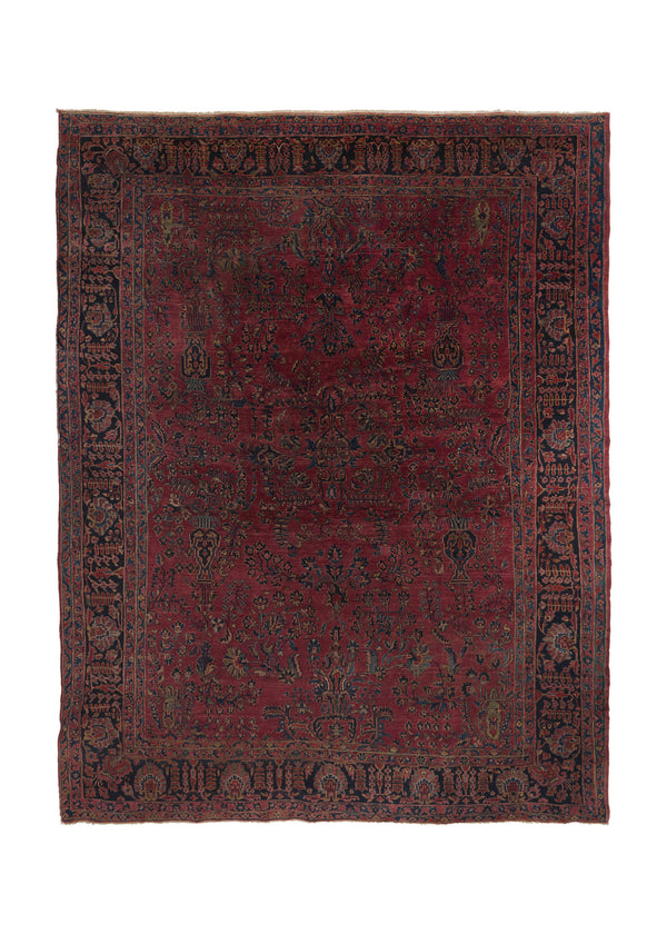 32272 Persian Rug Sarouk Handmade Area Antique Traditional 9'0'' x 11'8'' -9x12- Red Floral Vase Design