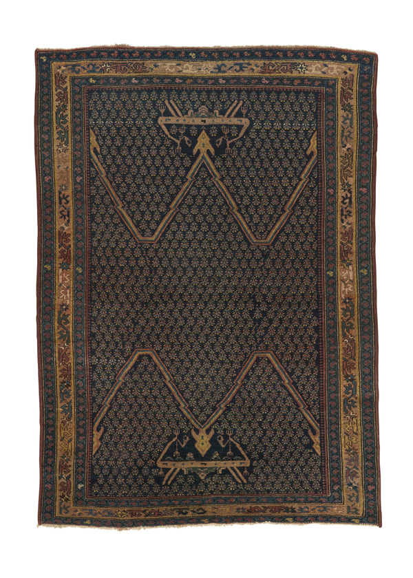 32274 Persian Rug Malayer Handmade Area Antique Tribal 4'5'' x 6'2'' -4x6- Blue Yellow Gold Unusual Design