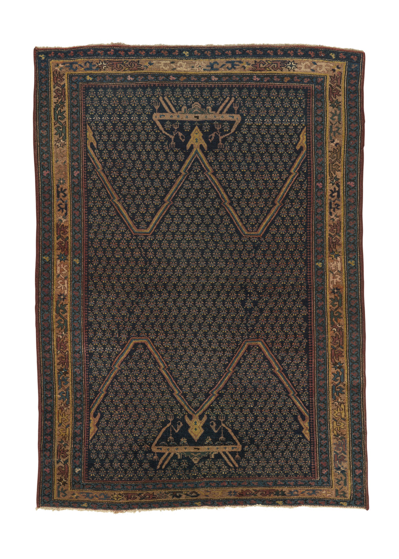 32274 Persian Rug Malayer Handmade Area Antique Tribal 4'5'' x 6'2'' -4x6- Blue Yellow Gold Unusual Design