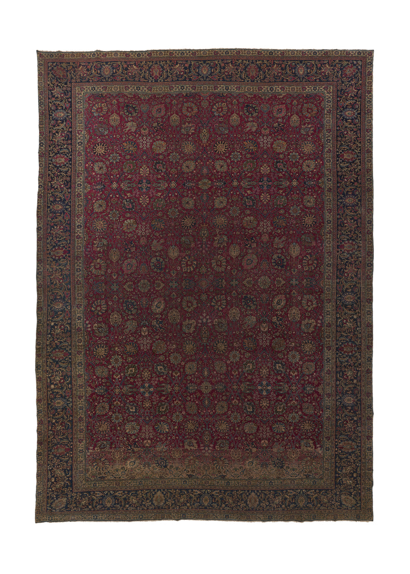 32283 Persian Rug Tabriz Handmade Area Antique Traditional 10'4'' x 14'6'' -10x15- Red Blue Floral Design