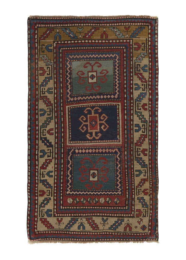 32286 Caucasian Rug Kazak Handmade Area Tribal Vintage 2'8'' x 4'8'' -3x5- Blue Geometric Design