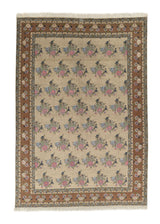 32309 Persian Rug Tabriz Handmade Area Traditional 6'7'' x 9'7'' -7x10- Whites Beige Orange Floral Design