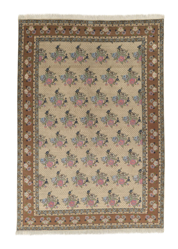 32309 Persian Rug Tabriz Handmade Area Traditional 6'7'' x 9'7'' -7x10- Whites Beige Orange Floral Design