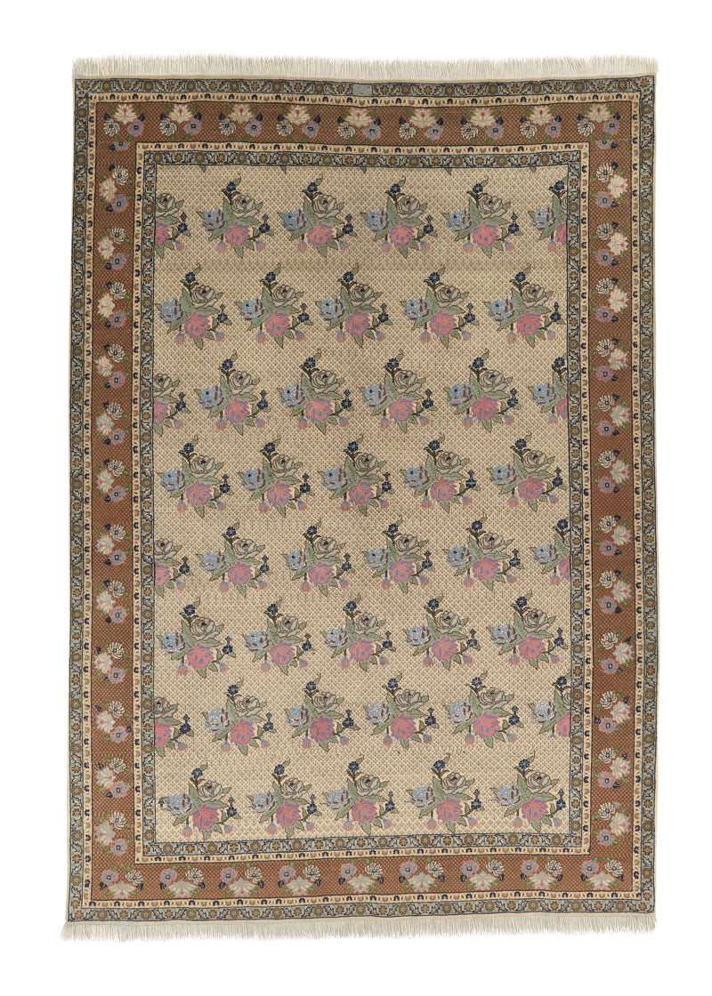 32309 Persian Rug Tabriz Handmade Area Traditional 6'7'' x 9'7'' -7x10- Whites Beige Orange Floral Design