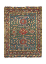 32333 Oriental Rug Afghan Handmade Area Transitional 7'5'' x 9'9'' -7x10- Green Geometric Heriz Design