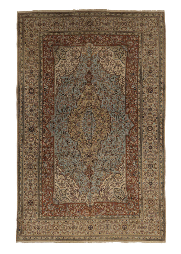32335 Persian Rug Tabriz Handmade Area Traditional 11'0'' x 17'0'' -11x17- Whites Beige Blue Orange Animals Floral Design