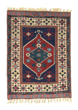 32350 Oriental Rug Turkish Handmade Area Tribal 3'6'' x 4'9'' -4x5- Red Blue Geometric Design