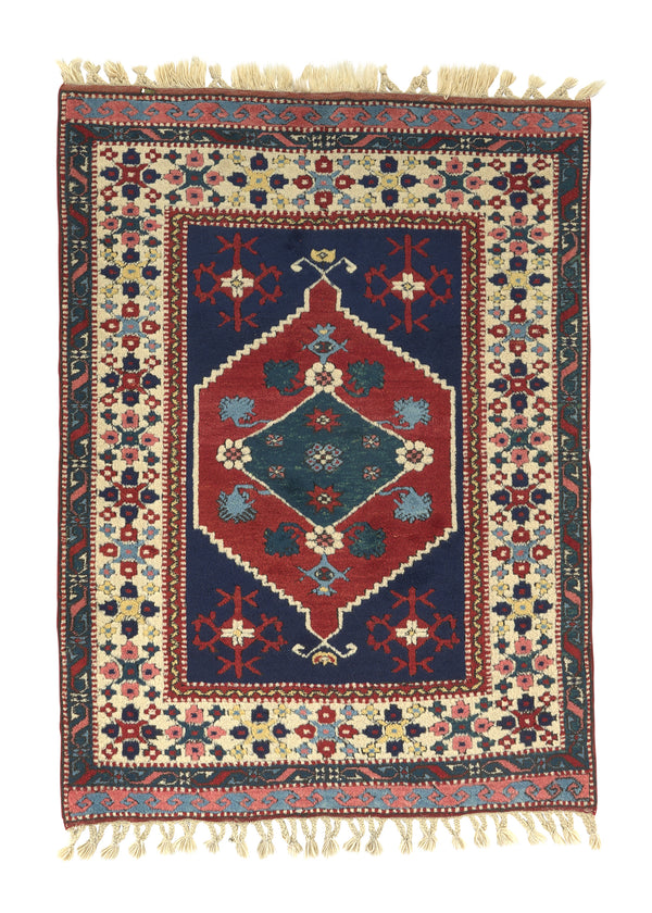 32350 Oriental Rug Turkish Handmade Area Tribal 3'6'' x 4'9'' -4x5- Red Blue Geometric Design