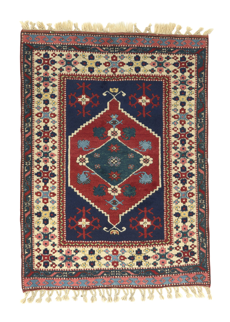 32350 Oriental Rug Turkish Handmade Area Tribal 3'6'' x 4'9'' -4x5- Red Blue Geometric Design