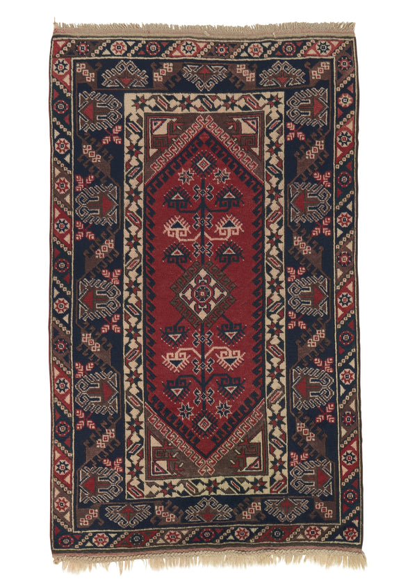32351 Oriental Rug Turkish Handmade Area Tribal 4'0'' x 6'6'' -4x7- Blue Red Geometric Design