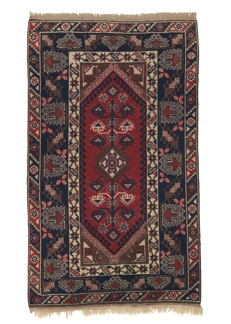 32351 Oriental Rug Turkish Handmade Area Tribal 4'0'' x 6'6'' -4x7- Blue Red Geometric Design