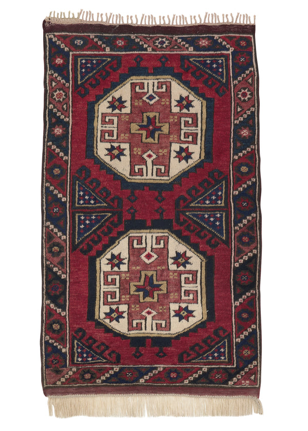 32353 Oriental Rug Turkish Handmade Area Tribal 2'7'' x 4'1'' -3x4- Red Geometric Design