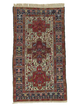32355 Persian Rug Azerbaijan Handmade Area Runner Tribal 3'9'' x 6'8'' -4x7- Whites Beige Red Geometric Animals Kilim Design
