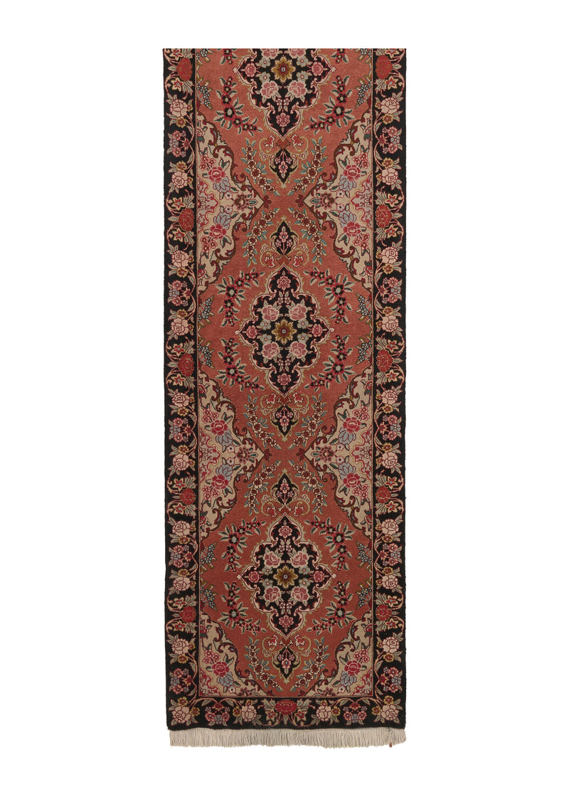 32358 Persian Rug Tabriz Handmade Runner Traditional 2'10'' x 12'1'' -3x12- Pink Black Naghsh Floral Design
