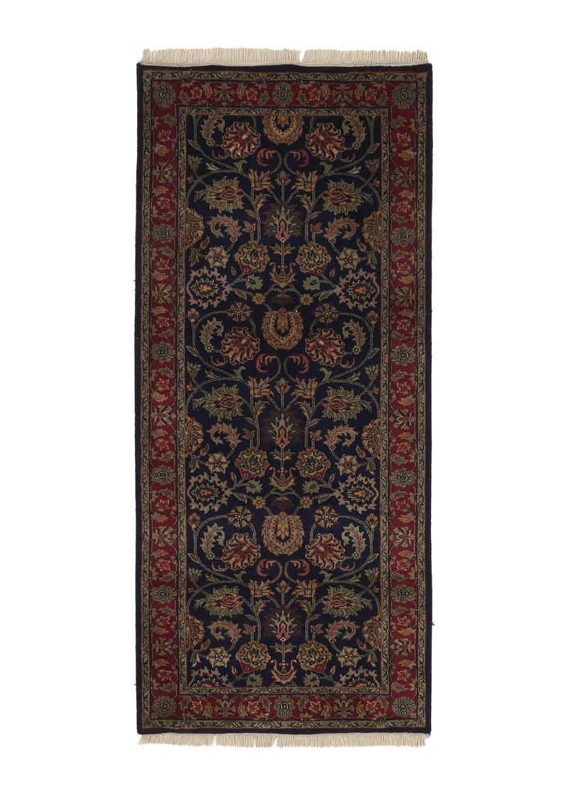 32396 Oriental Rug Indian Handmade Runner Traditional 2'7'' x 6'0'' -3x6- Blue Red Floral Design