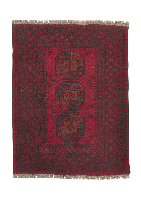 32409 Oriental Rug Afghan Handmade Area Tribal 3'5'' x 4'6'' -3x5- Red Bokhara Design