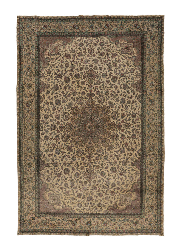 32461 Persian Rug Tabriz Handmade Area Traditional Neutral 11'10'' x 18'0'' -12x18- Whites Beige Pink Floral Design