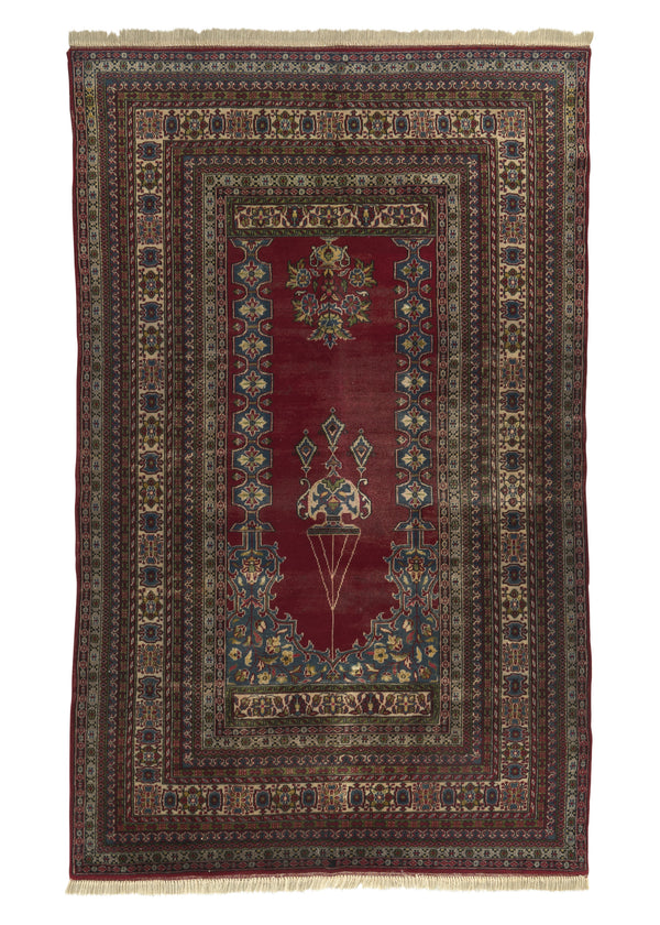 32469 Oriental Rug Pakistani Handmade Area Traditional 4'0'' x 6'5'' -4x6- Red Blue Prayer Rug Design