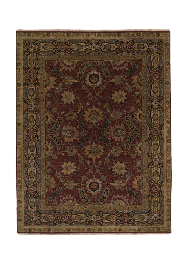 32483 Oriental Rug Indian Handmade Area Transitional 9'4'' x 12'3'' -9x12- Red Green Jaipur Floral Design
