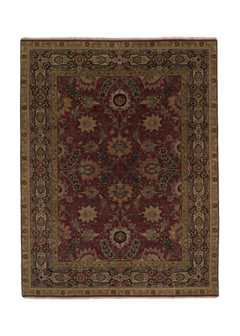 32483 Oriental Rug Indian Handmade Area Transitional 9'4'' x 12'3'' -9x12- Red Green Jaipur Floral Design
