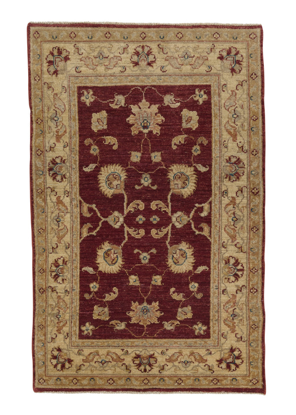 32508 Oriental Rug Pakistani Handmade Area Transitional 2'6'' x 4'0'' -3x4- Red Yellow Gold Whites Beige Oushak Design