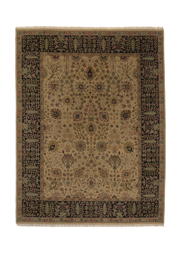 32518 Oriental Rug Indian Handmade Area Transitional 9'4'' x 12'3'' -9x12- Whites Beige Black Green Jaipur Floral Design