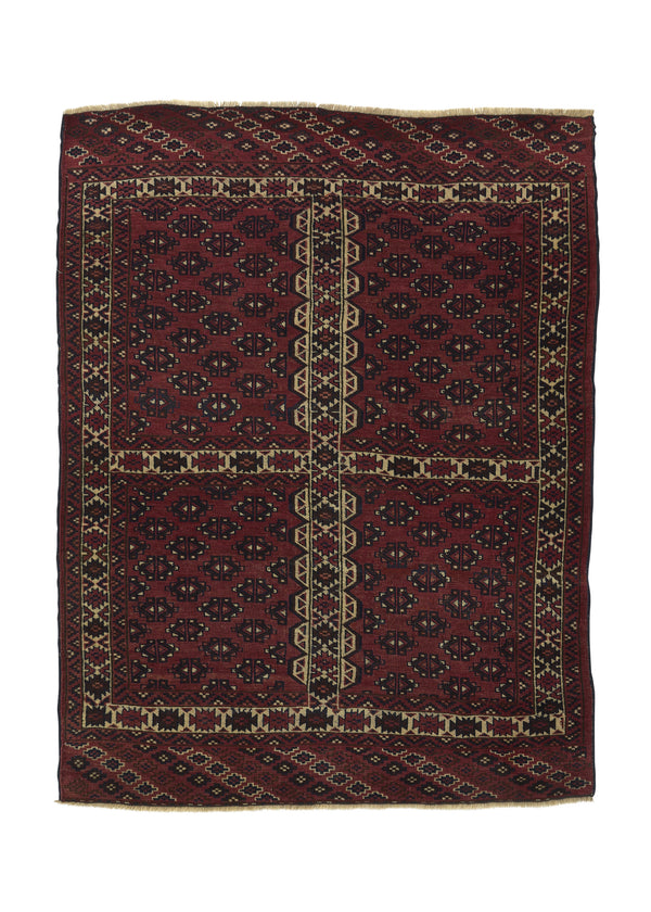 32521 Persian Rug Turkmen Handmade Area Tribal 4'0'' x 5'2'' -4x5- Red Hashly Design