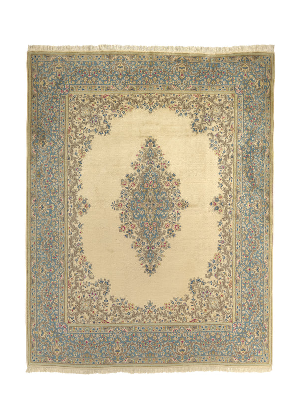 32529 Persian Rug Kerman Handmade Area Traditional 8'2'' x 10'1'' -8x10- Whites Beige Blue Open Field Floral Design