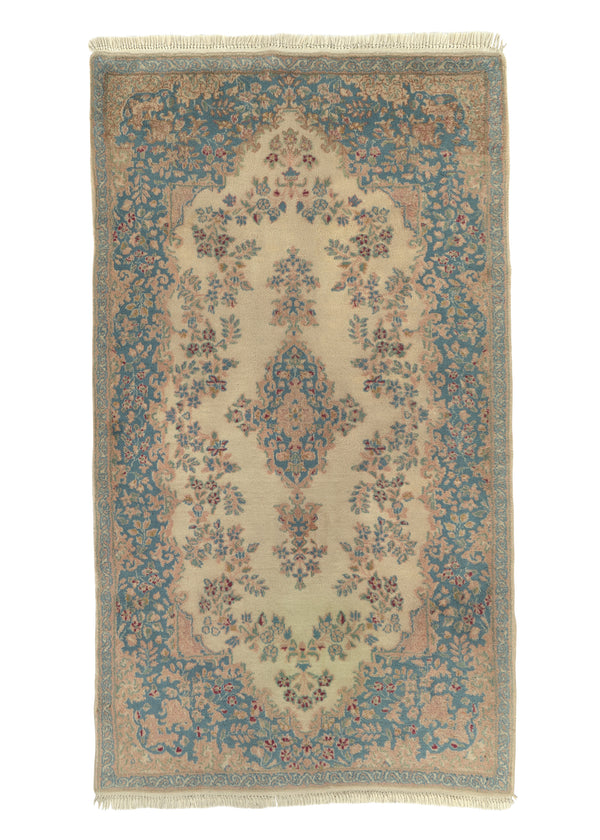 32530 Persian Rug Kerman Handmade Area Traditional 4'0'' x 7'0'' -4x7- Whites Beige Blue Pink Open Field Floral Design