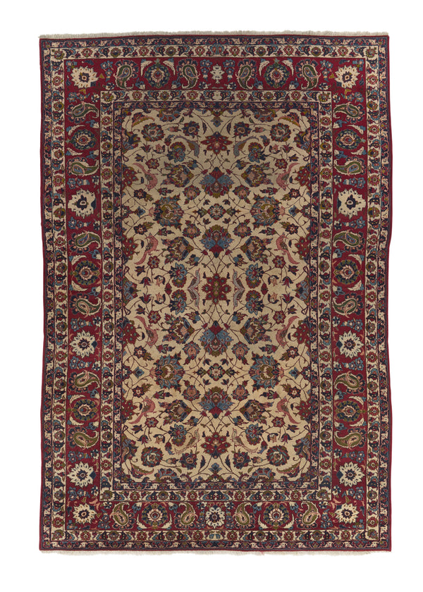32531 Persian Rug Najafabad Handmade Area Traditional 6'4'' x 9'8'' -6x10- Red Whites Beige Floral Design