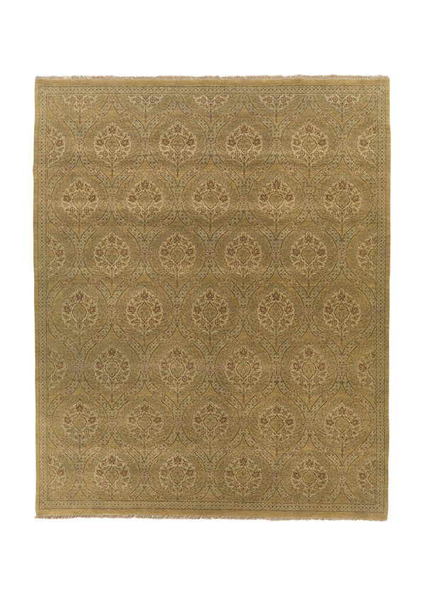 32560 Oriental Rug Indian Handmade Area Modern 8'2'' x 10'1'' -8x10- Yellow Gold Floral Design