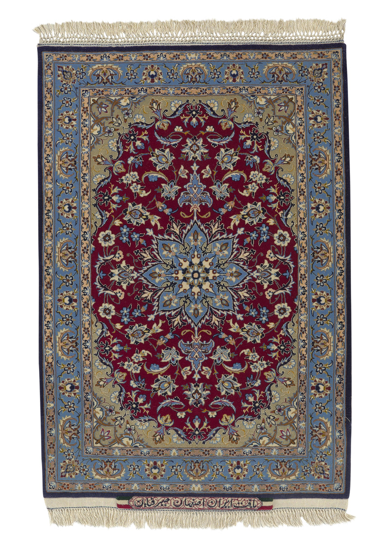 32565 Persian Rug Isfahan Handmade Area Traditional 2'4'' x 3'5'' -2x3- Blue Red Floral Design