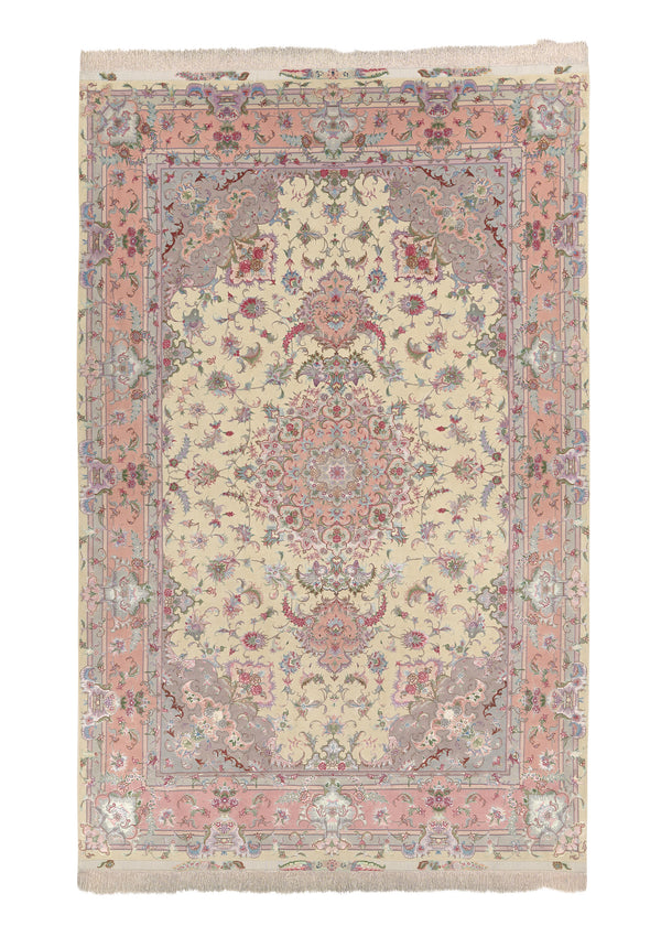 32591 Persian Rug Tabriz Handmade Area Traditional 6'7'' x 10'0'' -7x10- Whites Beige Pink Naghsh Floral Design
