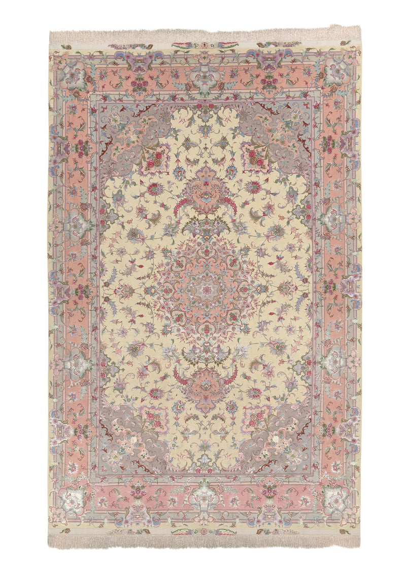 32591 Persian Rug Tabriz Handmade Area Traditional 6'7'' x 10'0'' -7x10- Whites Beige Pink Naghsh Floral Design